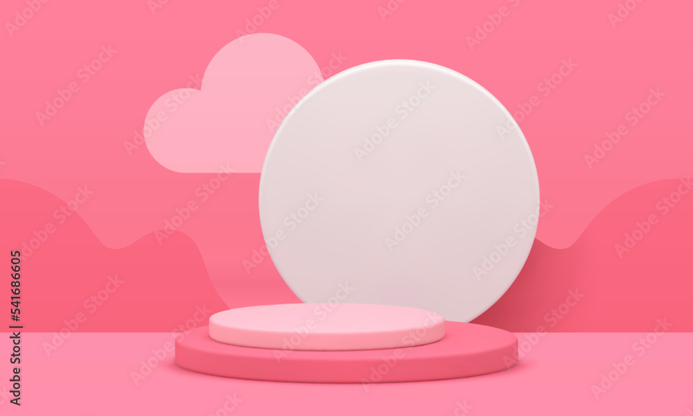 3d pink cylinder pedestal promo product performance space summer studio background realistic vector