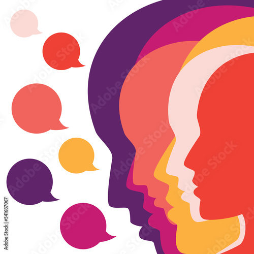 People profile heads in dialogue.  Vector background.