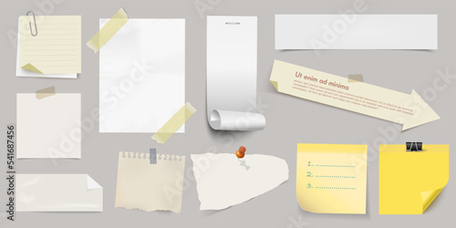 Set of realistic vector different papers on transparent background.