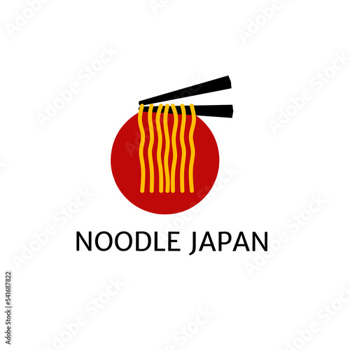 Illustration vector graphic of 
noodle design logo with chopsticks on japanese symbol background