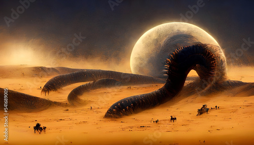 Leinwand Poster Sandworm on alien planet of dunes
