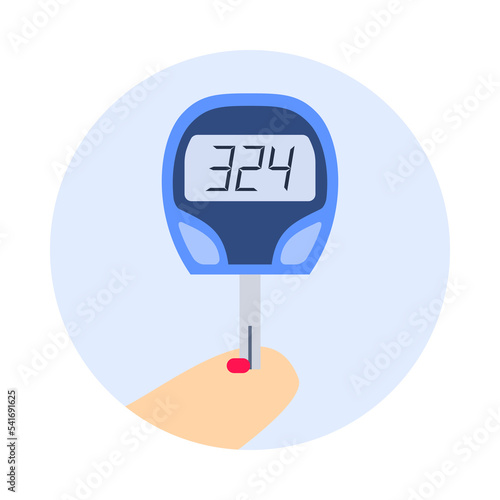 Blood Checking Diabetes with Glucose Monitor Meter Finger Prick Icon Vector Illustration
