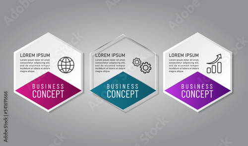 business infographic 3 d, hexagon style, Glass design, can be used for workflow layout, diagram, annual report, web design.Creative banner, label vector, Business Plan.