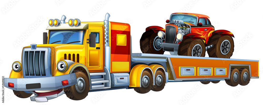 cartoon tow truck driving with load other car illustration cartoon tow truck driving with load other car illustration