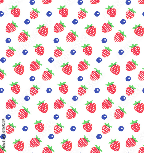 Seamless vector berries pattern - strawberries and blueberries
