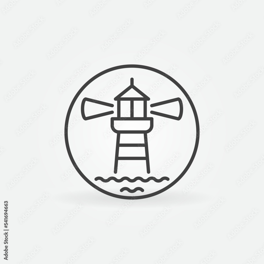 Lighthouse with Waves in Circle outline vector concept icon Lighthouse with Waves in Circle outline vector concept icon
