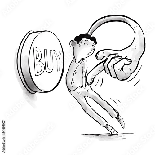 Man nudging himself to buy