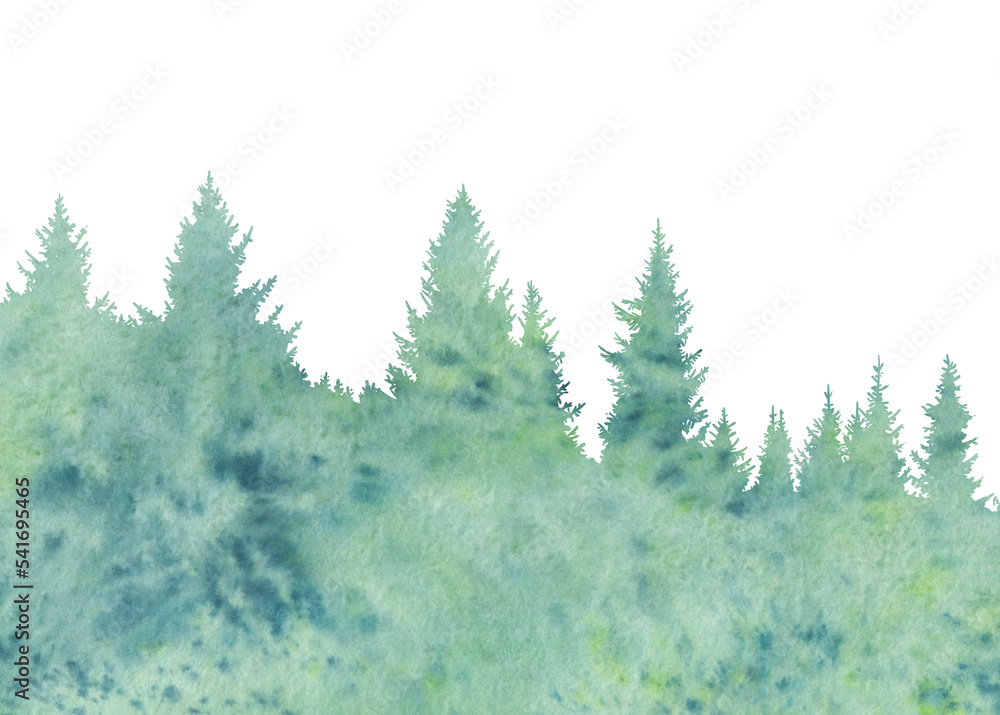 Abstract watercolor forest. Forest isolated illustration template on white background.