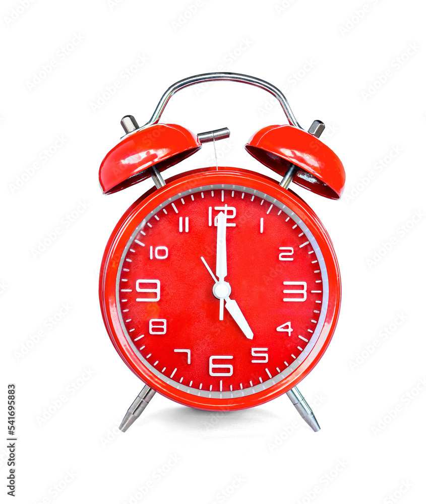 red alarm clock isolated on white background red alarm clock isolated on white background