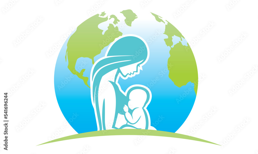 child and mother protection logo design illustration