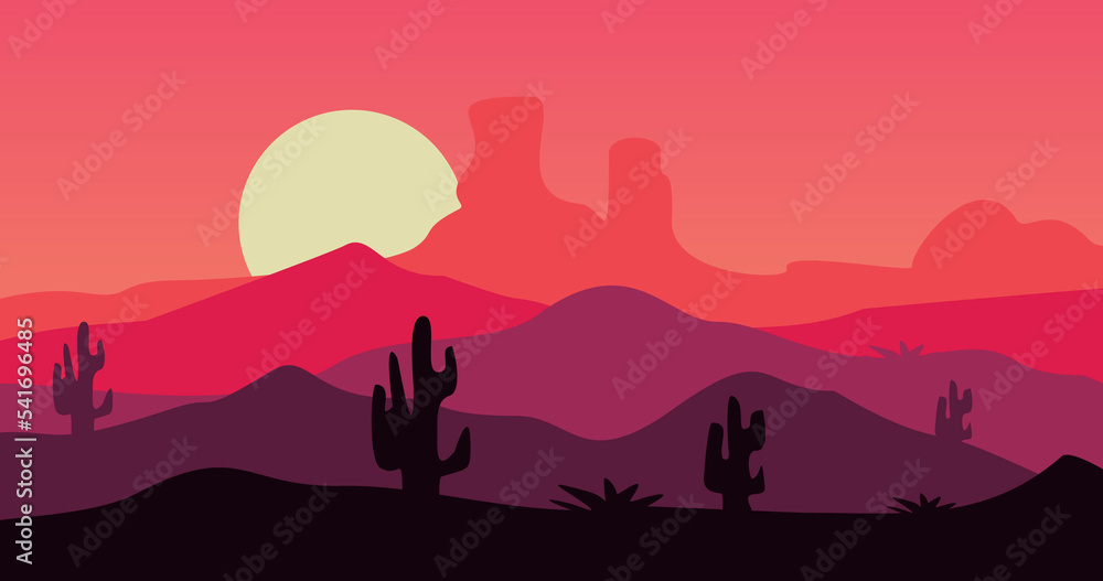 twilight red cactus mountains nature background