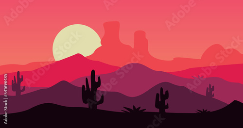 twilight red cactus mountains nature background