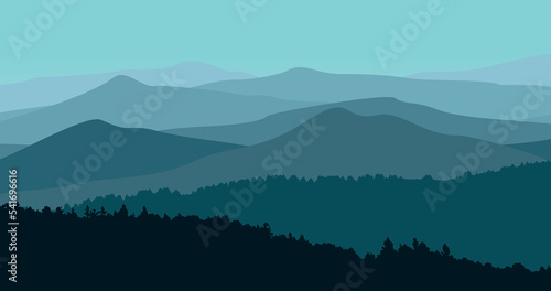 blue gradation mountain and forest nature background © adi