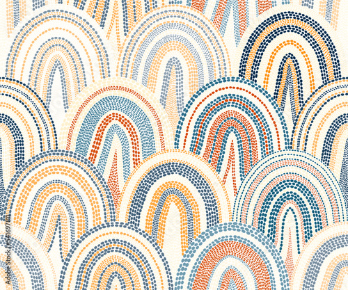 Seamless wavy pattern in polka dot style. Bohemian patchwork print. Vector illustration.