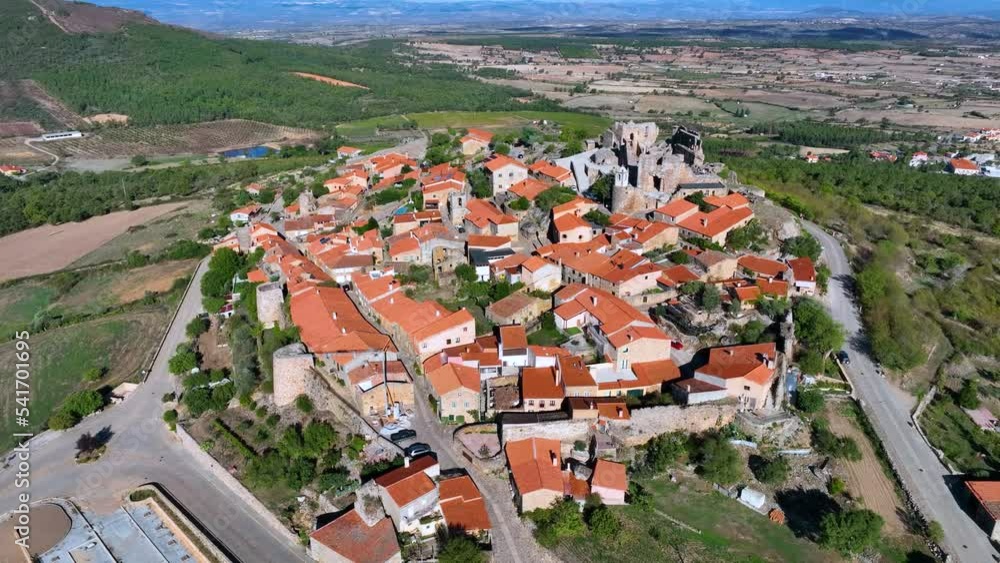 Aerial landscape from a drone of the town of Castelo Rodrigo. Municipality of Figueira de Castelo Rodrigo. Vale do Côa Archaeological Park. Historic Villages. Portugal. Europe
