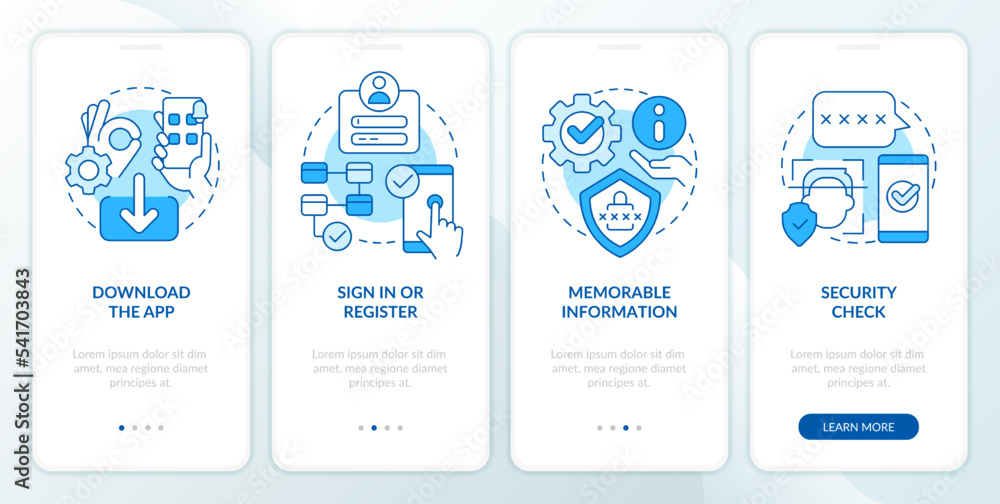 Banking application installation blue onboarding mobile app screen ...
