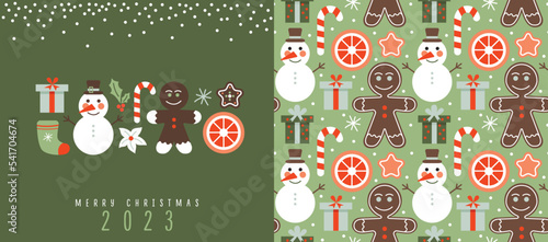 Winter Christmas gingerbread man snowman pattern
