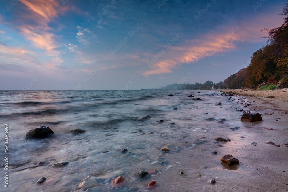Baltic Sea beach in Gdynia Orlowo at sunrise, Poland