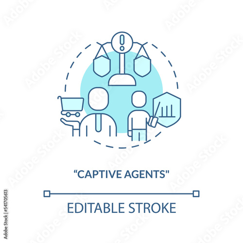 Captive agents turquoise concept icon. Insurance company seller. Provider abstract idea thin line illustration. Isolated outline drawing. Editable stroke. Arial, Myriad Pro-Bold fonts used