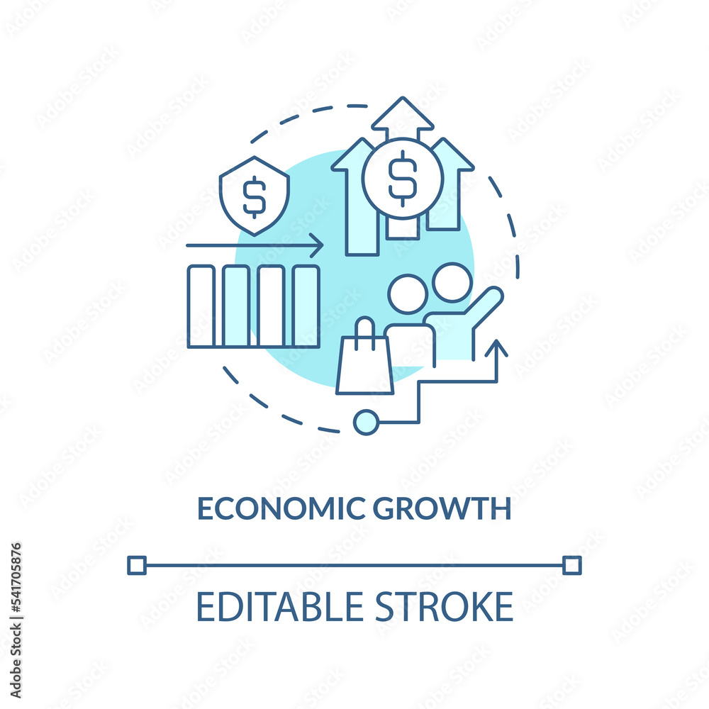 Economic growth turquoise concept icon. Insurance policies pros. Financial strength abstract idea thin line illustration. Isolated outline drawing. Editable stroke. Arial, Myriad Pro-Bold fonts used
