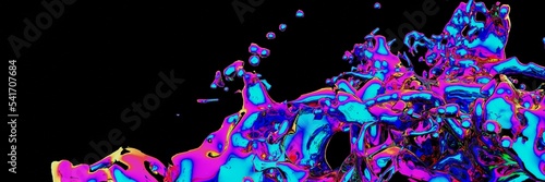 3D render, Iridescent Metallic color liquids, Abstract fluid background