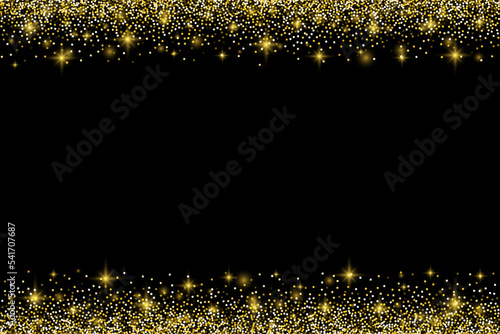 Gold glitter borders with sparkles. Vector illustration.