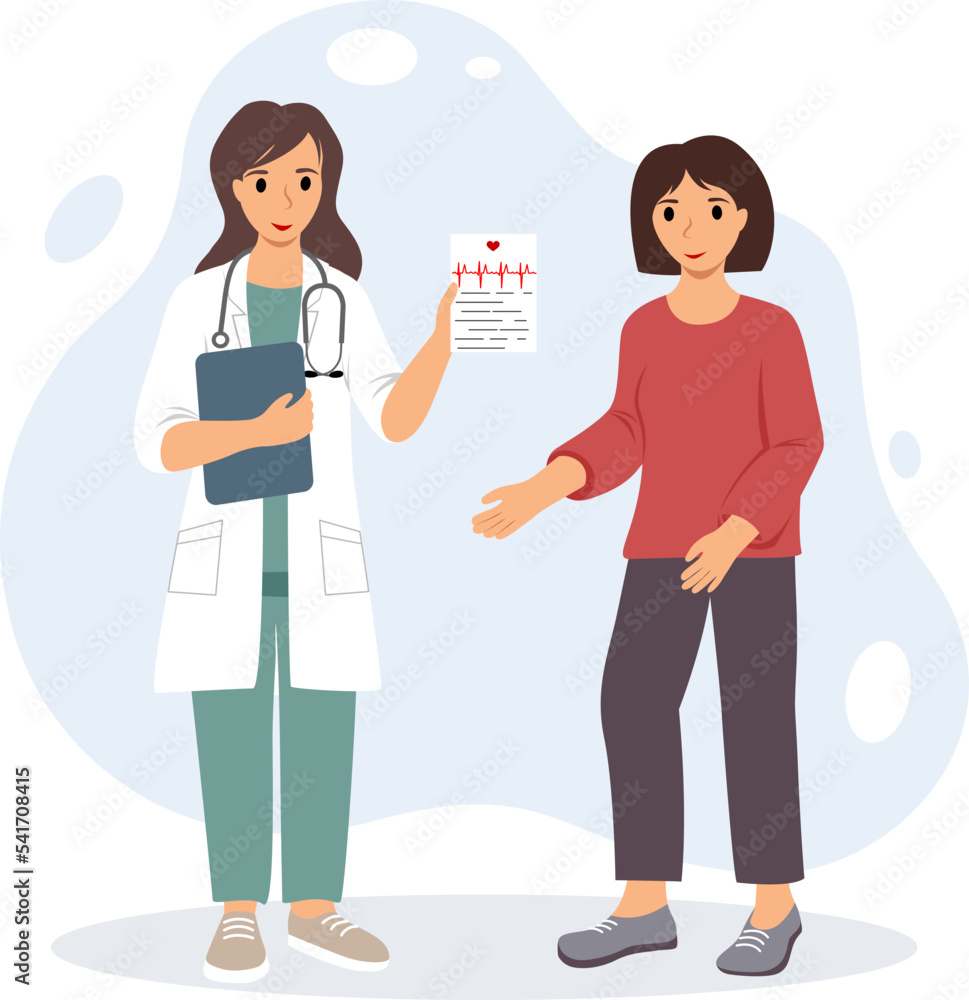 Vector illustration of a doctor consultation with a patient. Therapist in a white coat. Modern medical services and consultation concept. Flat vector illustration isolated on white background. Vector illustration of a doctor consultation with a patient. Therapist in a white coat. Modern medical services and consultation concept. Flat vector illustration isolated on white background.