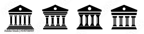 Bank building icon. Bank courthouse pictogram. Government building with columns. Money, finance, banking, business sign. Stock vector elements.