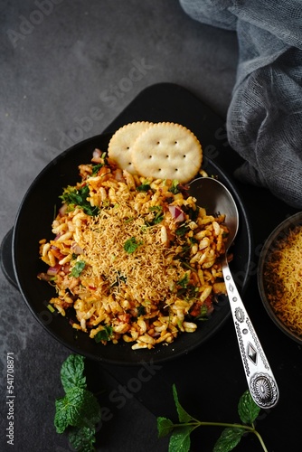 Mumbai Bhelpuri - Popular Indian street food chaat withpuffed rice, selective focus