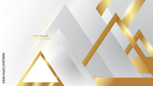 Elegant white overlap brown triange background with line golden elements.