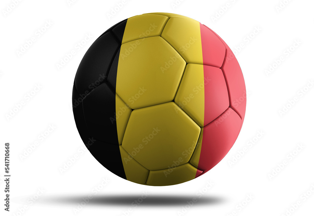 Belgia flag football ball for 2022 Soccer World Cup. Belgian country flag on a hovering ball on isolated transparent background