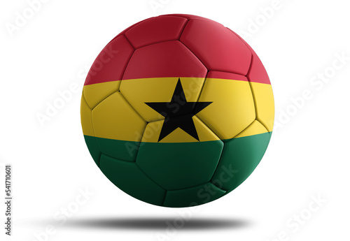 Ghana flag football ball for 2022 Soccer World Cup. Country flag on a hovering ball on isolated transparent background