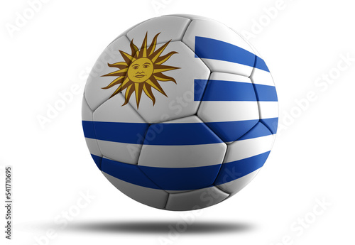Uruguay flag football ball for 2022 Soccer World Cup. Country flag on a hovering ball on isolated transparent background