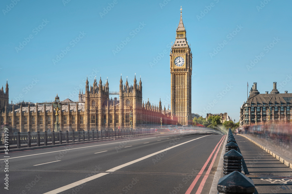 London, UK. Big Ben with the Palace of Westminster with clear blue sky