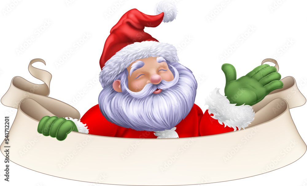 Santa Claus Father Christmas cartoon character peeking over a scroll banner  sign Stock Vector | Adobe Stock