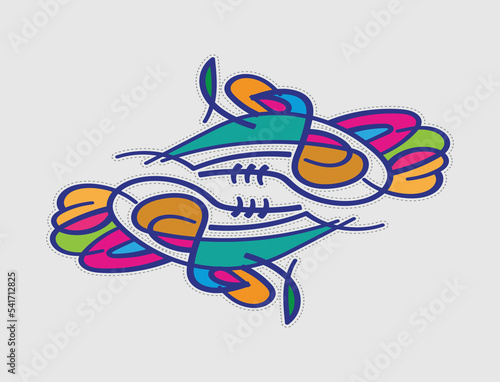 Abstract pisces drawing art for wall.