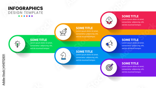 Infographic template. 6 steps with text and icons