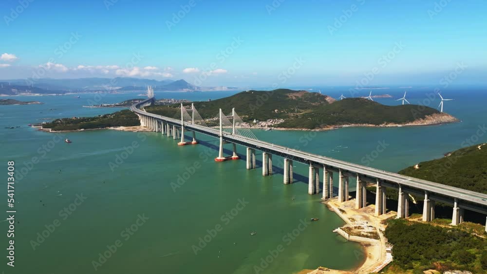 Island scenery, sea-crossing bridges, new energy offshore windmills to generate electricity, Island scenery, sea-crossing bridges, new energy offshore windmills to generate electricity,
