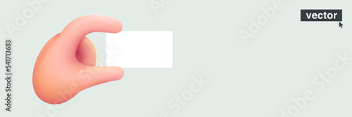 Character holding a credit, debit, business card in his hand. Realistic vector 3D design in cartoon style.