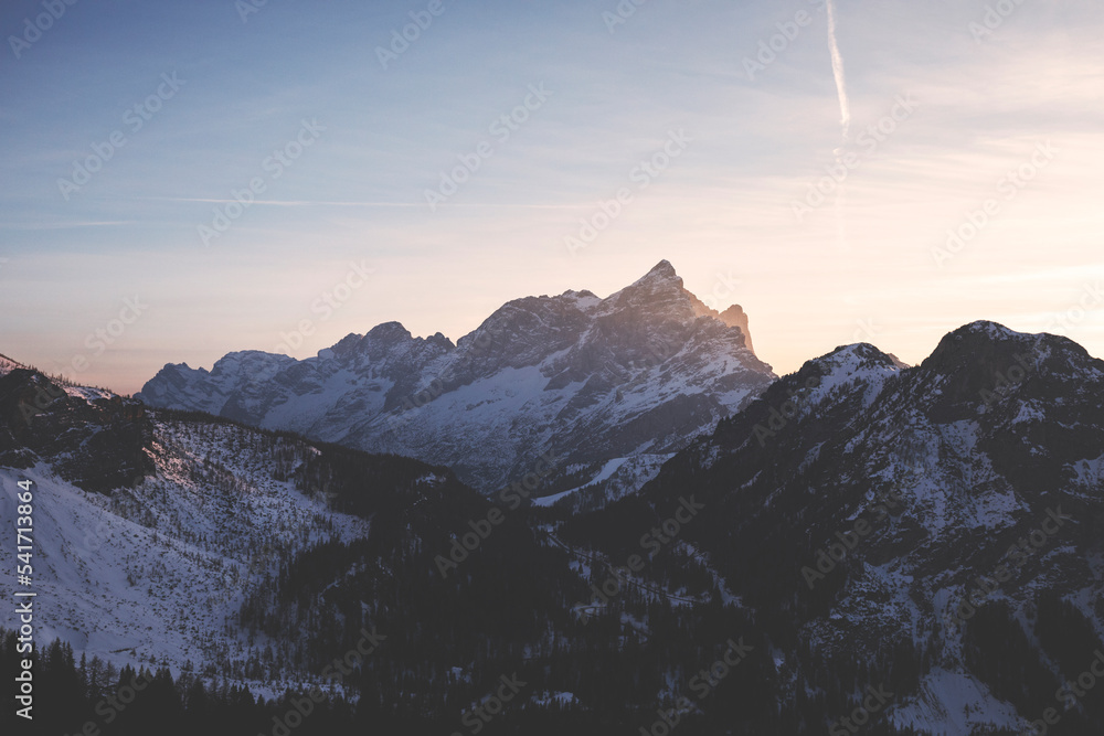 winter sunset in the dolomites