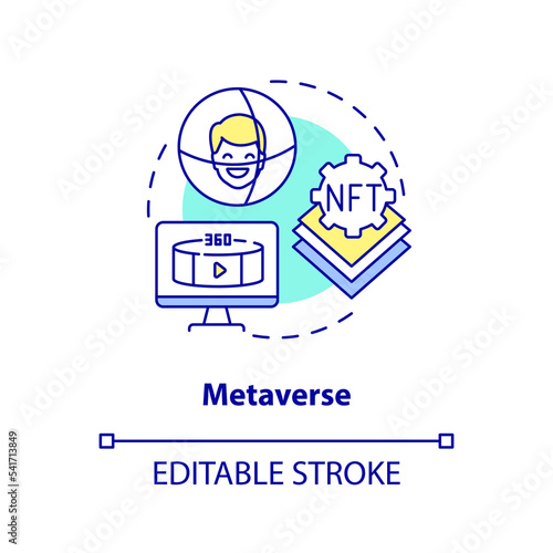 Virtual space concept icon. Real presence effect. Important NFT trend abstract idea thin line illustration. Isolated outline drawing. Editable stroke. Arial, Myriad Pro-Bold fonts used