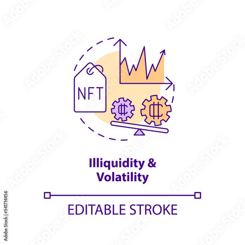 Illiquidity and volatility concept icon. Industry problem. NFT disadvantage abstract idea thin line illustration. Isolated outline drawing. Editable stroke. Arial, Myriad Pro-Bold fonts used