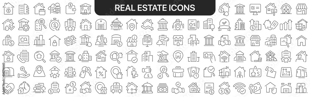 Real estate icons collection in black. Icons big set for design. Vector linear icons