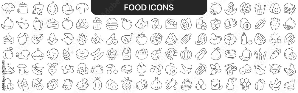 Food icons collection in black. Icons big set for design. Vector linear ...