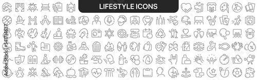 Lifestyle icons collection in black. Icons big set for design. Vector linear icons