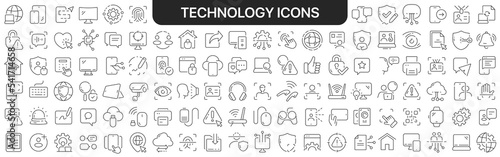 Technology icons collection in black. Icons big set for design. Vector linear icons