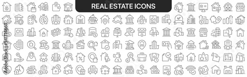 Real estate icons collection in black. Icons big set for design. Vector linear icons