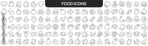 Food icons collection in black. Icons big set for design. Vector linear icons