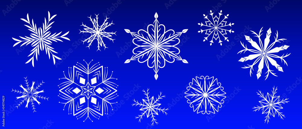 Isolated snowflake vector collection on blue background Isolated snowflake vector collection on blue background