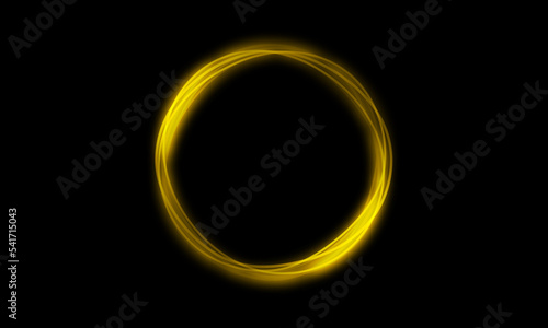 Circle light effect. Neon glowing circle with light rays. Frame isolated on black background